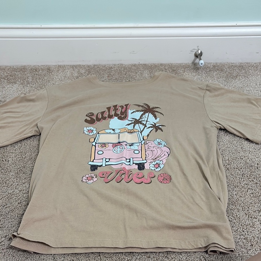 Tan Graphic Tee with Van and Palm Trees